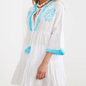 NWT White Cotton Mini Beach Cover Up Dress Women Tunic Dress